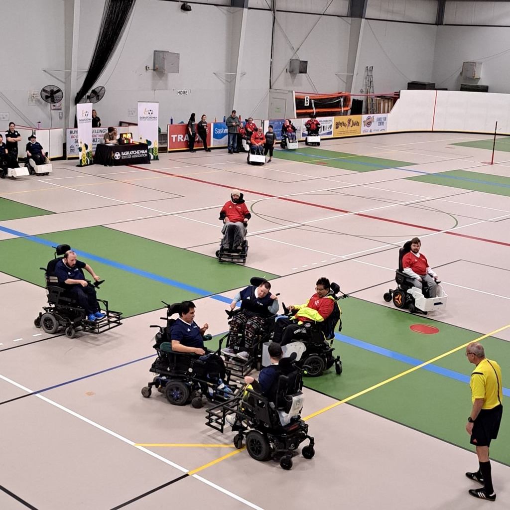 The Saskatoon Rolling Thunder take on the Regina Rangers in power chair soccer Sask Cup.